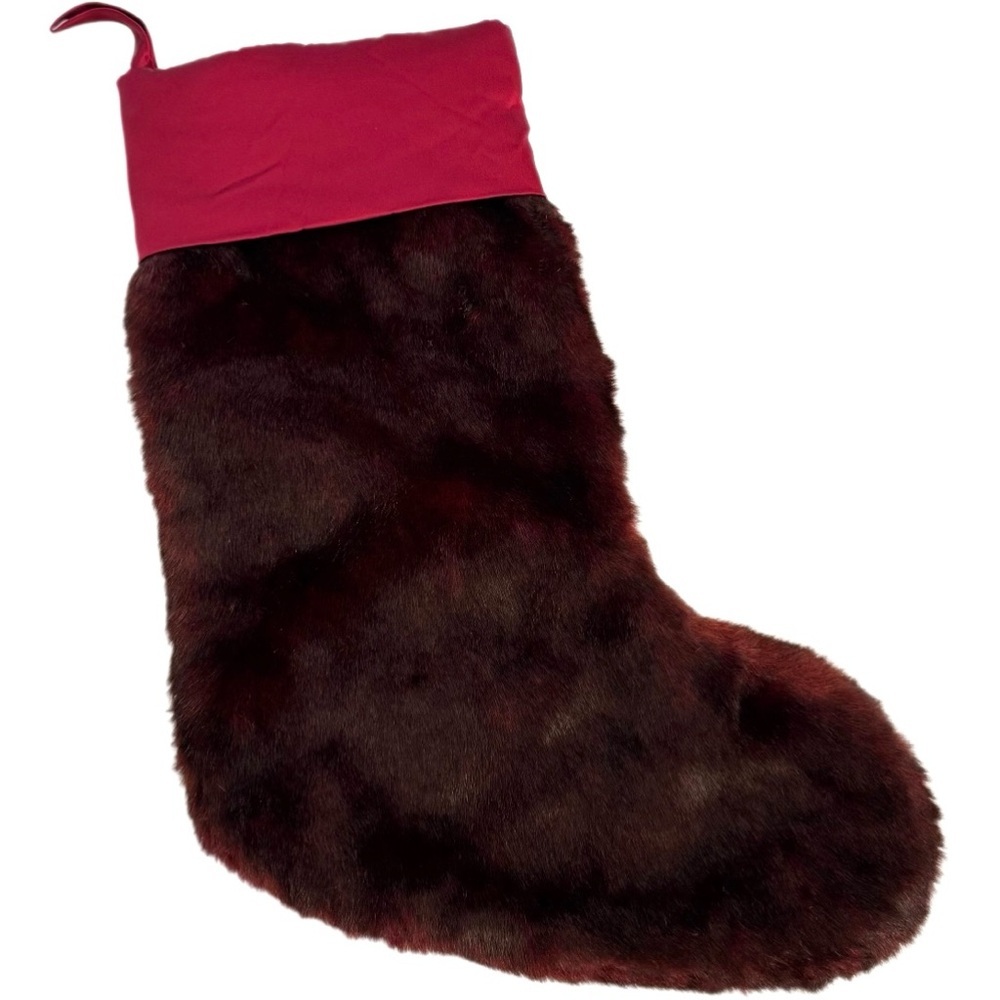 Pottery Barn Faux Fur Christmas Stocking Burgundy Wine Red No Monogram Blank